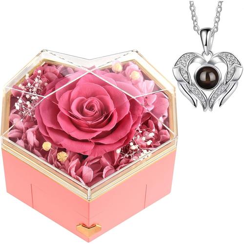 Rosa Eterna Con Collar Regalos Para Mujer Regalo Cumpleaños Mujer, Mamá, Esposa, Novia, Rosa Eterna Con Collar Te Amo, Regalos Originales Para el Día de San Valentín, Día de la Madre, Navidad