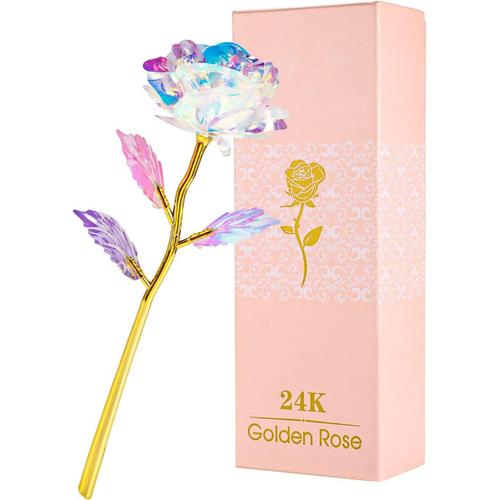 24K Plaqué or Rose, Fleurs Artificielles de Rose Lumineux Coloré avec Boîte Cadeau Meilleur Cadeau pour la Saint Valentin Fête des Mères Anniversaire de Noël