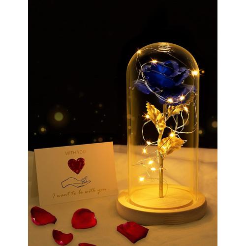 Cadeau Fetes des Meres La Belle et la Bête Rose in Glass Dome Lumière LED éternelle en Feuille d'or Rose for Cadeau de Fête des Mères Mariage Anniversaire