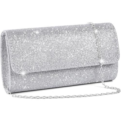 Pochette Enveloppe Sac de Soirée en Paillettes Brillant Argenté Femme Pochette Cérémonie Mariage sac à Main Bandoulière, Argent, Or, Noir, Or Rose, Pochette Soiree Femme Mariage Fete Boule