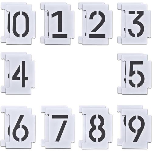 Lot de 20 pochoirs en forme de chiffres de 0 à 9 - 10,2 cm de haut - Réutilisables - En plastique - Pour peinture, adresse dans une boîte aux lettres, mur, bois, route