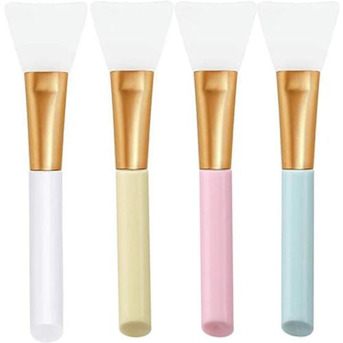 Lot de 4 Pinceaux Visage en Silicone Multicolores,Outil De Beauté Masque Doux Silicone Visage Masque,pour d'Application Facial Boue/Beauté(Blanc + Rose + Jaune + Bleu)