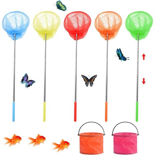 Lot De 5 Épuisettes Télescopiques Pour Enfants, Avec 2 Seaux, Filet De Pêche, Canards De Bain, Pêche, Jouets, Insectes, Jeux D'eau, Idéal Pour L'extérieur, Le Jardin Et La Plage