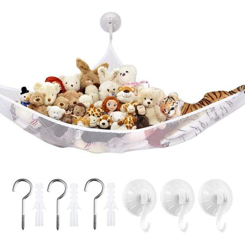 Hamac Pour Jouets - Filet De Rangement - Pour Chambre D'enfant - Ours En Peluche - Blanc