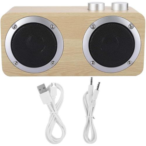 Haut-Parleur Portable Bluetooth en Bois de Haute qualité Mini Haut-Parleur de Caisson de Basses Bluetooth Bouton Rotatif avec câble Audio pour la Maison, Le dortoir, la Cuisine, la Salle de Bain