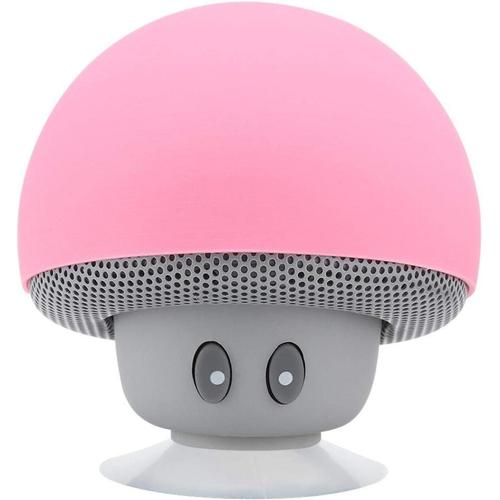 Haut-Parleur Champignon, Mini Caisson de Basses Portable sans Fil Bluetooth en Forme de Champignon avec Ventouse, Microphone Intégré, Rose