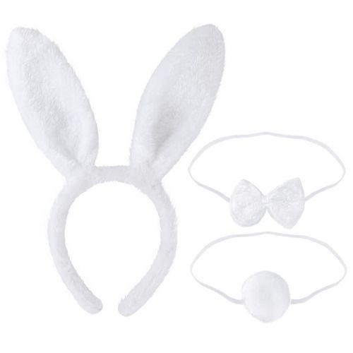 Tinksky-Ensemble Queue De Lapin Pour Enfants | Blanc? Bandeau Et Oreilles De Lapin Pour Adultes? Costume Cosplay De Fête? 3 Pièces