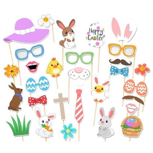 Accessoires De Stand Photo Attachés | Masque De Pâques Amusant? Bricolage? ¿Ufs? Oreilles De Lapin Sur Un Bâton? Décoration De Fête Pour Enfants? Pièces Centrales? 29 Pièces