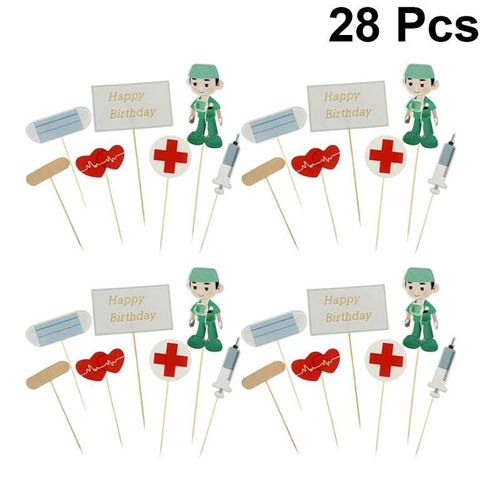 28 Pièces Infirmière Docteur Décoration De Gâteaux Joyeux Anniversaire Gâteau Pick Unique Dessert Décoratif Pick Pour Fête Festival (Mâle Docteur)