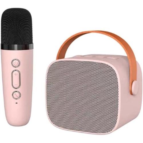 Haut-parleur Bluetooth avec 1 microphone sans fil Lecteur de musique pour adultes et enfants Système de caisson de basses Rose Facile à installer Facile à utiliser