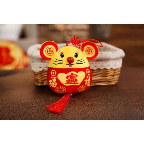 6 Pièces 2020 Nouvel An En Peluche Rat Année Mascotte Jouet Pendentif En Peluche Rouge Souris En Tang Costume Doux Jouets Chinois Nouvel An Fête Décor Cadeau