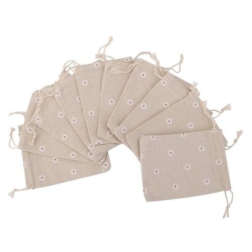 10 Pièces Toile De Jute Lin Naturel Petit Sac Simple Pochette Cordon Cadeau Sac 10x14 Cm Daisy Fleur Bijoux Sac Faveur De Mariage