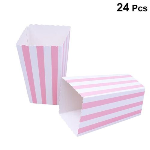 24 Pièces Boîtes À Pop-Corn Rugby Rayure Motif Vaisselle Décorative Pour Les Fêtes D'anniversaire/Bébé Douches/Graduations (Rose)