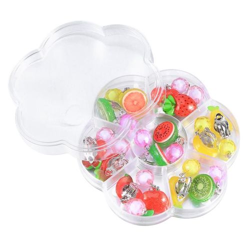 7 Paires Mignon Fruit Boucle D'oreille Boîte Ensemble Fille Boucles D'oreilles Pince-On Princesse Ensemble De Bijoux Cadeau D'anniversaire Semblant Jouer Jouet Habiller Ensemble