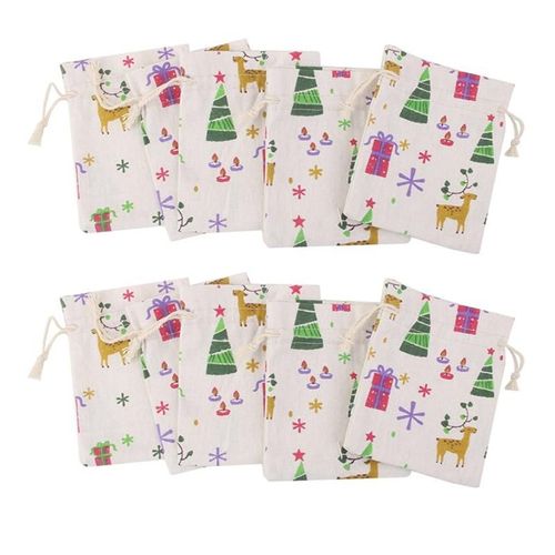 10 Pièces Lin Naturel Jute Toile De Jute Petit Sac Simple Pochette Cordon Cadeau Sac 10x14cm Motif De Noël Bijoux Sac Faveur De Mariage