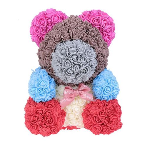 40cm Simulation Fleur Bouquet Mousse Rose Ours Rose Fleur Décoration Bricolage Présent Saint Valentin Cadeau Pour Anniversaire De Mariage