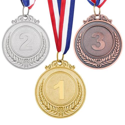 3 pièces en métal prix médailles avec ruban de cou Or argent
