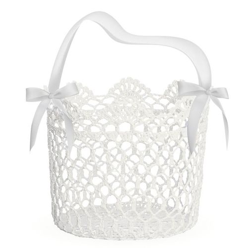 Tricot À La Main Mariage Fleur Fille Panier Cérémonie Fête Satin N¿Ud Papillon Rose Fleur Fille Panier (Blanc)