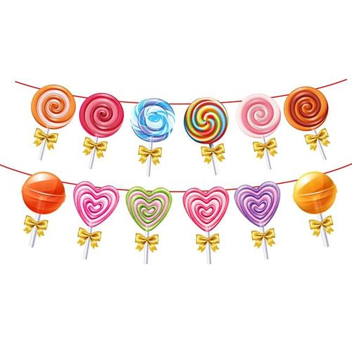 Joyeux Anniversaire Sucette Bannière Fête D'anniversaire Décoratif Bannière Tirer Drapeau Pour Enfants Fête D'anniversaire