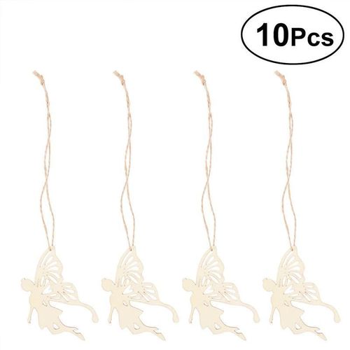 10 Pièces En Bois Fée D'ange Ailes Forme Ornement D'embellissement Avec Chaîne Cintre Petit Mini Forme Pour La Décoration Artisanale