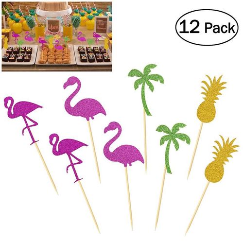 12 Pièces Hawaï Gâteau Topper Flamingo Ananas Coco Arbre Gâteau Choisit Pour Luau Fête Sur La Plage