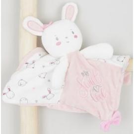 Nicotoy Doudou lapin rose écharpe taupe Peluche bébé fille 40 cm Neuf étiqueté 