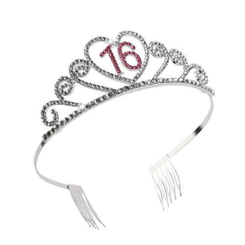 Doux 16th Anniversaire Diadème Strass Cristal Princesse Couronne Anniversaire Cadeau Fête Accessoires Anniversaire Couronne Numérique Chapeau Bandeau