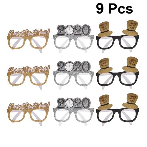 9 Pièces 2020 Nouvel An Lunettes Accessoires Papier Lunettes Cadres Accessoires Décoratifs Festival Fête Lunettes Drôle Photo Accessoire Pour Les Enfants