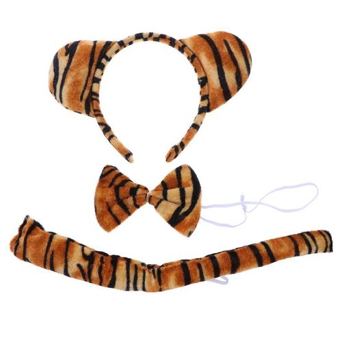 3 Pièces Enfants Mignon Dessin Animé Tigre Cosplay Costume Costume Bandeau N¿Ud Papillon Queue Ensemble Accessoires De Performance Pour Cosplay Fête Décoration
