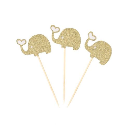 3 Pièces Éléphant Décoration De Gâteaux Belle Animal Cupcake Choix Signe Pour La Décoration De Gâteau De Fête (Or)