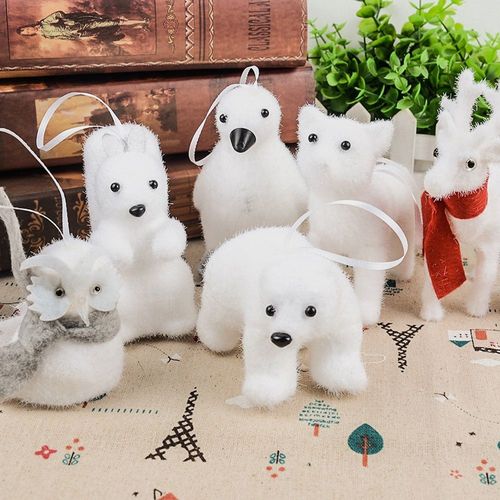 Pendentif Arbre De Noël Blanc Mignon Animal Ours Cerf Mousse Enfants Cadeau Maison Noël Pendentif Goutte Ornements Ome Kerstboom Navidad 2020