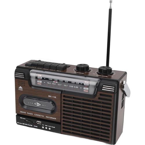 Lecteur de Cassettes Boombox, Radio Rétro AM FM SW, Enregistreur de Cassettes Portable avec Antenne, Prise pour écouteurs, USB, Deux Méthodes d'alimentation (Prise UE)