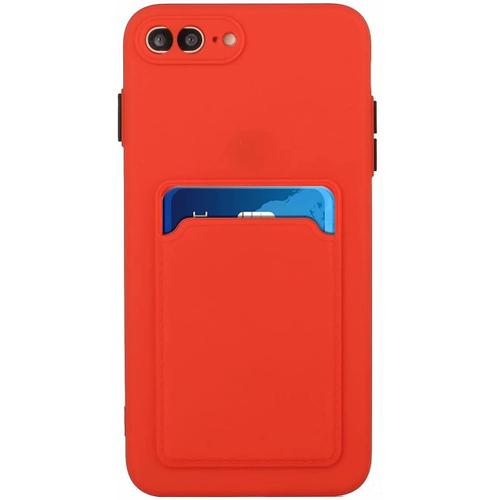 Compatible avec Coque iphone 7 Plus/8 Plus [Protecteur d'écran] avec Fente pour Carte Couvercle de Protection Ultra Mince Flexible Silicone Souple TPU Antichoc Cas-Rouge Chine