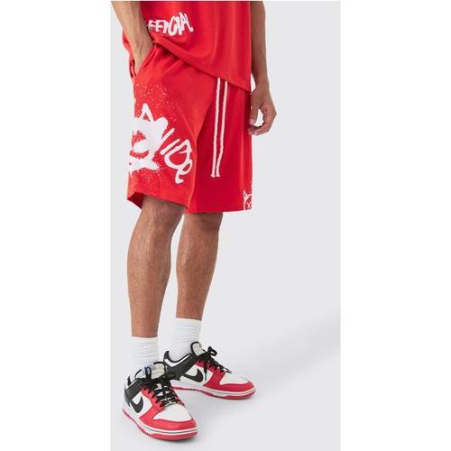 Basketball Mesh Worldwide Graffiti Shorts Homme - Rouge - M, Rouge