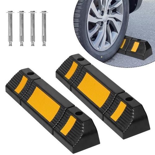 2 Pièces Butée De Roue De Stationnement En Caoutchouc Butées De Roues Avec Bandes Réfléchissantes Pour Parking Garage 60 X 12 X 10cm
