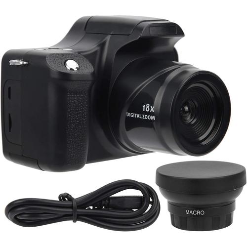 Appareil Photo numérique, écran LCD de 3 Pouces Appareil Photo Reflex HD à Zoom 18X Prise de Vue Photo 24MP Caméra vidéo à Batterie Grande, pour Prendre des Photos(Objectif Standard + Grand Angle)