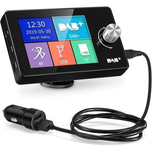 2.8 ""Voiture à Affichage coloré Voiture Dab+Adaptateur Radio, Radio numérique Portable Dab Transmetteur FM Bluetooth Musique Récepteur+Préréglages illimités+Appel Mains Libres+Disque U/Carte TF 64G