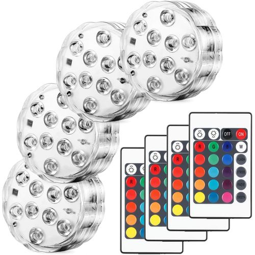Lumières Paysage Coloré Décoratives Éclairage LED Étanche Lot de 4 lampes multicolores RGB submersibles avec télécommandes