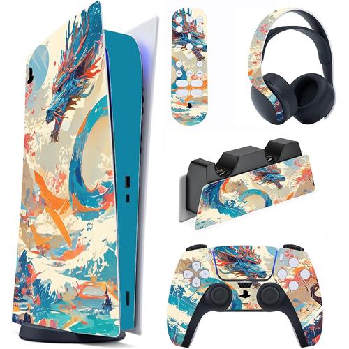 Sticker Console Pour Ps5 Édition Digital Skin Decal Pour Ps5 Télécommande Autocollants Pour Ps5 Casque Habillages Pour Ps5 Station De Charge-Dragon Elysium