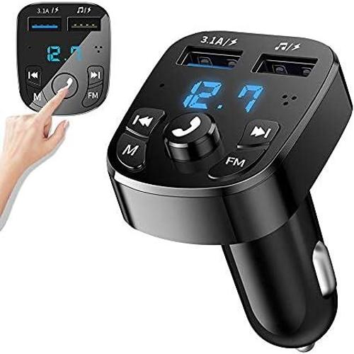 Transmetteur FM Bluetooth Voiture,Bluetooth Lecteur MP3 Adaptateur Radio sans Fil,Chargeur Rapide Allume Cigare avec Dual USB Ports,Kit Main Libre Voiture sans Fil Support Carte TF/Clé USB