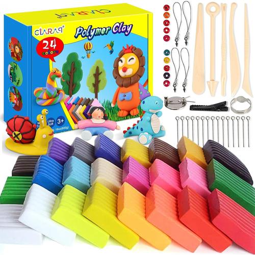 Four Cuisson Pate Polymère - 24 Couleurs 600g, Sûr et Non Toxique, DIY Pâte Craft Kit avec 5 outils de modélisation et accessoires, Cadeau enfant pour garçons et filles