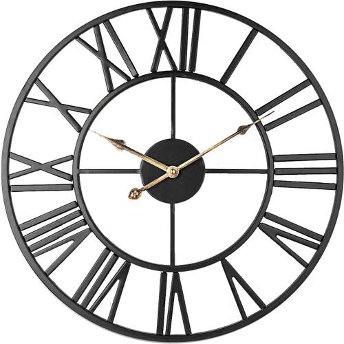 Horloge Murale Silencieuse, 40cm Vintage Squelette en Métal Horloge, Salon Cuisine Café Hôtel Chambre Bureau Décor À La Maison Horloge (Noir-Or)