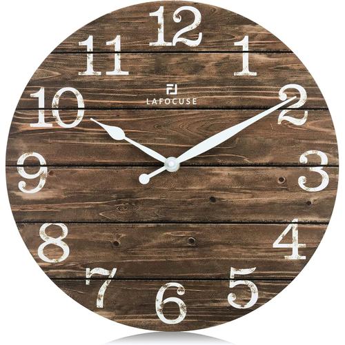 Horloge Murale Bois Silencieuse Retro, Rustique Vintage Pendule Murale Marron, Shabby Chic Deco sans Tictac Maison Salon Cuisine Chambre Bureau 30cm