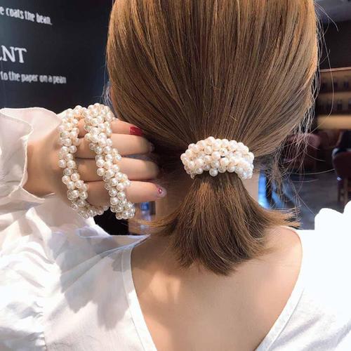 Lot De 3 Chouchous Élastiques À Cheveux Avec Perles Champagne 