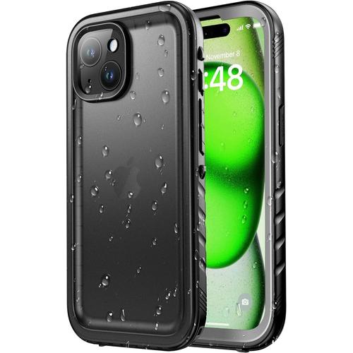 Coque Iphone 15 Plus Étanche Antichoc - 360 Degres Incassable Militaire Rigide Intégrale Case/Bumper [Ip68 Waterproof/Imperméable] Antipoussière [Avec Protection Camera+Écran]-Noir 6,7