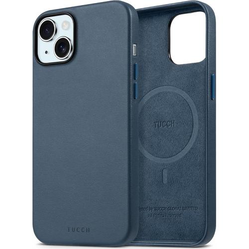 Coque Pour Iphone 15 Plus Cuir Pu Magnétique Chargeur Induction Sans Fil Anti-Choc Résistant Aux Rayures Antidérapant Housse Arrière Léger Protection Pour Iphone 15 Plus 5g 6,7 2023 - Bleu