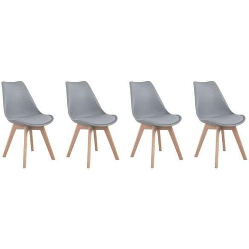 Lot De 4 Chaises De Salle À Manger Style Scandinaves Nora Grises Avec Coussin, Chaises De Cuisine, Chaises Rembourrées, Pieds En Bois De Hêtre Massif