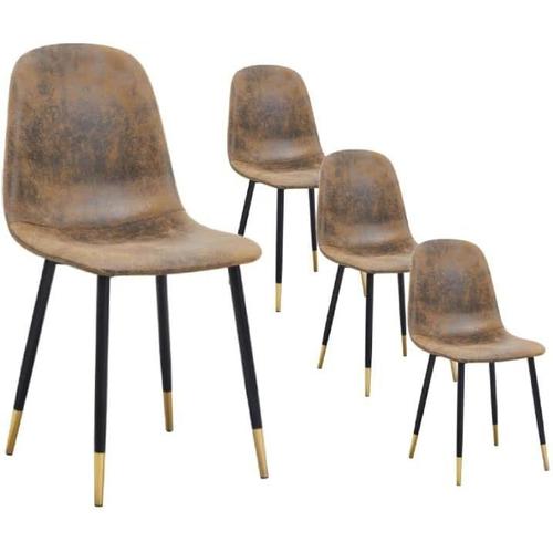 Lot De 4 Chaises De Salle À Manger Scandinaves Imitation Daim Pour Salle À Manger, Pieds Noirs Et Dorés, Marron