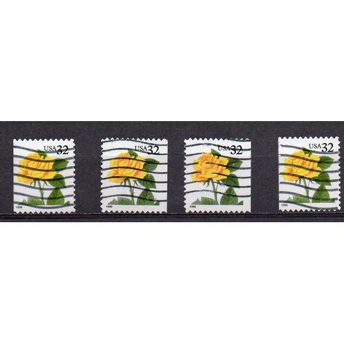 U.S.A- Lot De 4 Timbres Identiques- Timbres Oblitérés- Rose Jaune