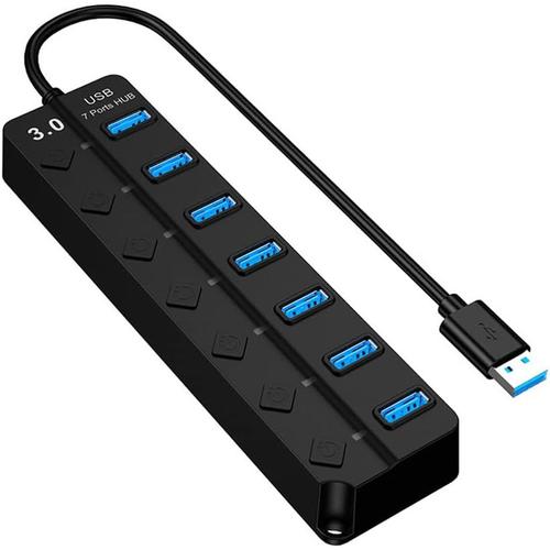 Hub USB, 7 Ports USB 3.0 Hub LED Portable Super Speed, Adaptateur pour iMac Pro, MacBook Air, Mac Mini / Pro, Surface Pro, PS4, PC et Ordinateur Portable